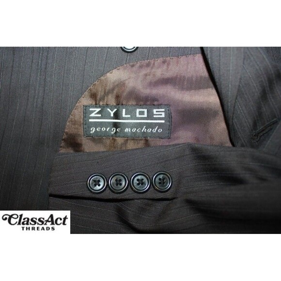 Zylos George Machado Wool Charcoal Gray Striped 2 Pc Suit 42R Flat Fronts 36" W - Picture 10 of 10